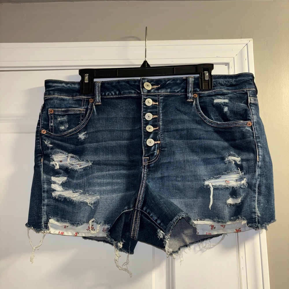 American Eagle Outfitters Distressed Denim Shorts - Dark Blue